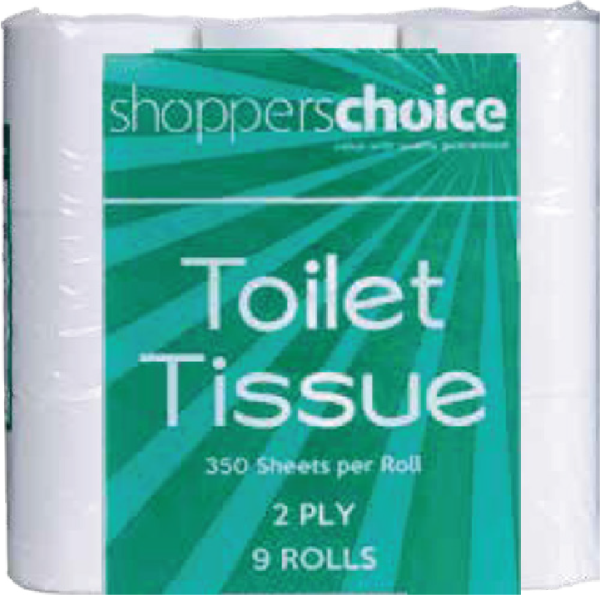 SHOPPERS CHOICE TOILET PAPERS 9S 2PLY